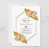Invitation Géométrique Or Blush Orange Floral Bridal High Tea (Devant)