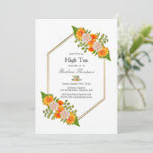 Invitation Géométrique Or Blush Orange Floral Bridal High Tea (Debout devant)