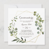 Invitation Géométrique Or Brown Vert Eucalyptus Quinceañera (Devant)