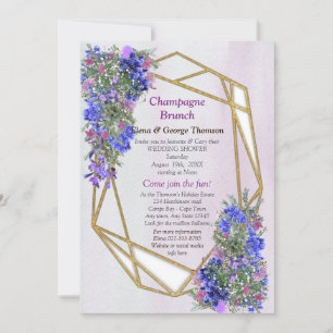 Invitation Géométrique Or & Lavande Fleurs Couple Douche