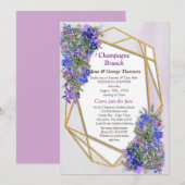 Invitation Géométrique Or & Lavande Fleurs Couple Douche (Devant / Derrière)