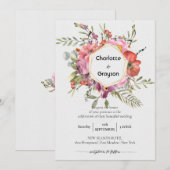 Invitation Géométrique Or | Mariage de bouquet floral violet (Devant / Derrière)