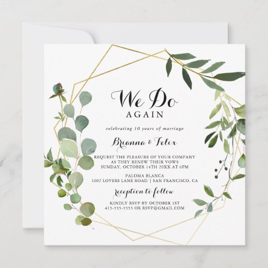 Invitation Géométrique Or Tropical Nous Réagissons Vow Renouv (Devant)