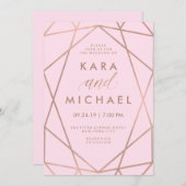 Invitation Géométrique rose pâle| Faux Rose Gold Mariage (Devant / Derrière)