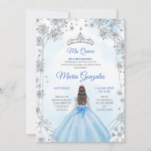 Invitation Géométrique Silver Bleu Mexicain Doux 15e annivers