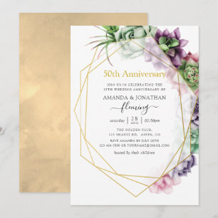 Invitation Géométrique succulent 50e anniversaire de mariage