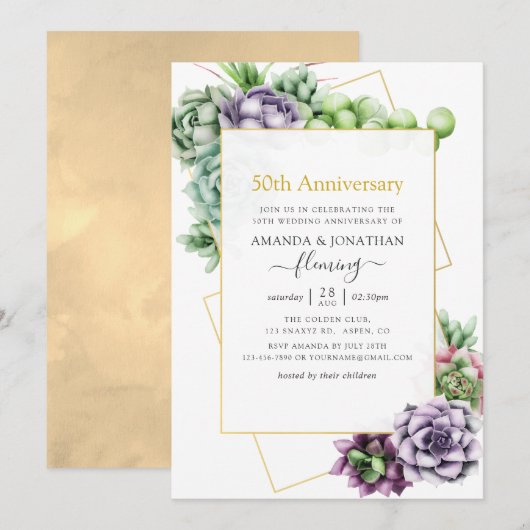 Invitation Géométrique Succulente 50e Anniversaire de Mariage (Devant / Derrière)