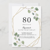 Invitation Géométrique Verdure Eucalyptus fête de 80e anniver (Devant)