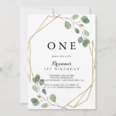 Invitation Géométrique Verdure Eucalyptus Première fête d'ann (Devant)