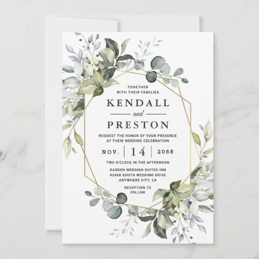 Invitation Géométrique Verdure Or moderne Mariage succulent (Devant)
