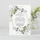 Invitation Géométrique Verdure Or moderne Mariage succulent (Debout devant)