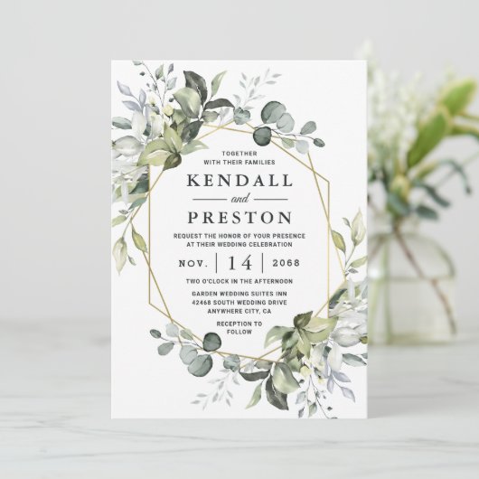 Invitation Géométrique Verdure Or moderne Mariage succulent (Debout devant)