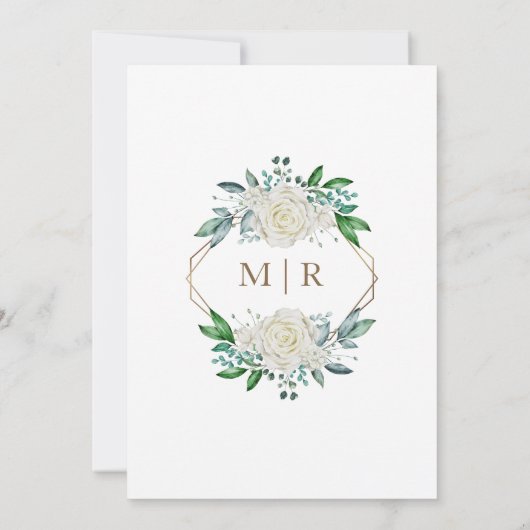 Invitation Géométrique Vert or Vert & Blanc Roses Rustiques (Dos)