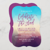 Invitation Géométrique violette | Fête de l'obtention du dipl (Devant / Derrière)