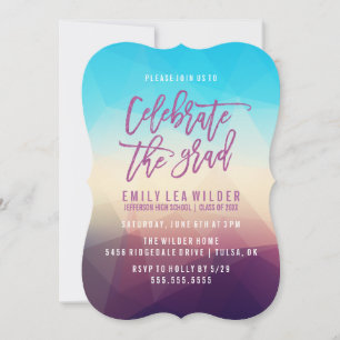 Invitation Géométrique violette Fête de l'obtention du dipl