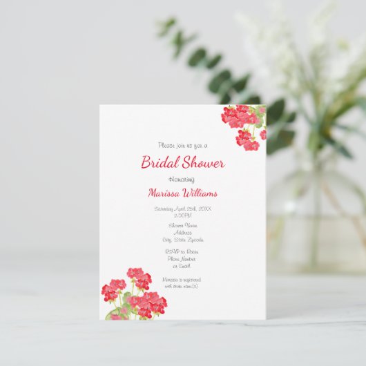 Invitation Géraniums à l'aquarelle 2 (Debout devant)
