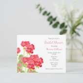 Invitation Geraniums d'aquarelles rouges 2 (Debout devant)