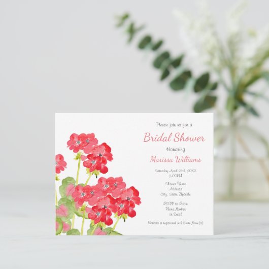 Invitation Geraniums d'aquarelles rouges 2 (Debout devant)