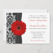 Invitation Gerber Daisy Red Black White Mariage damassé (Devant)