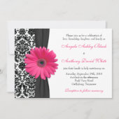 Invitation Gerber Daisy rose noir blanc Mariage damassé (Devant)