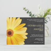 Invitation Gerber Gris Jaune Daisy Vintage Mariage damassé (Debout devant)