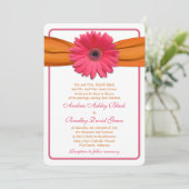 Invitation Gerber Rose Daisy Orange Ribbon Mariage arrondi (Debout devant)