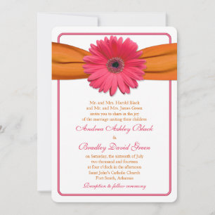 Invitation Gerber Rose Daisy Orange Ribbon Mariage arrondi