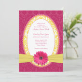 Invitation Gerber rose Lemon Yellow Mariage damassé Invitatio (Debout devant)