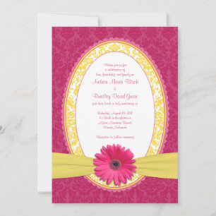 Invitation Gerber rose Lemon Yellow Mariage damassé Invitatio