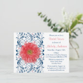 Invitation Gerbera Daisy Coral Navy Blue Floral Fête des mari (Debout devant)