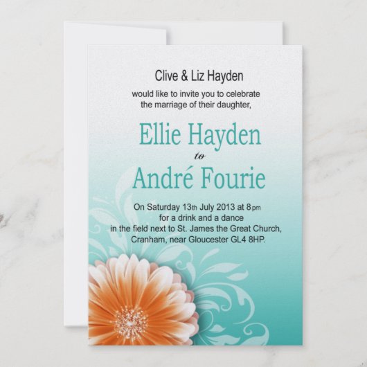 Invitation Gerbera Daisy Orange Aqua Soirée seulement (Devant)