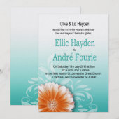 Invitation Gerbera Daisy Orange Aqua Soirée seulement (Devant / Derrière)