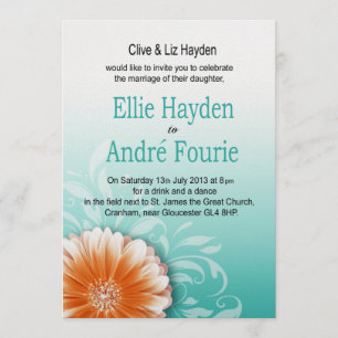 Invitation Gerbera Daisy Orange Aqua Soirée seulement