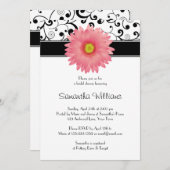 Invitation Gerbera Daisy, rose pâle Fête de l'mariée noire (Devant / Derrière)