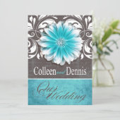 Invitation Gerbera Daisy Scroll 1 Mariage turquoise tableau n (Debout devant)