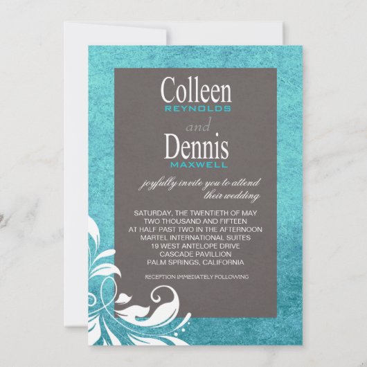Invitation Gerbera Daisy Scroll 1 Mariage turquoise tableau n (Dos)