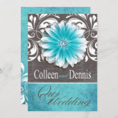 Invitation Gerbera Daisy Scroll 1 Mariage turquoise tableau n (Devant / Derrière)
