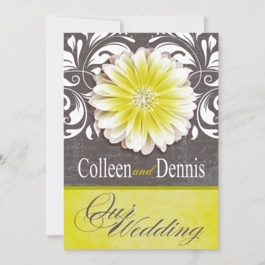 Invitation Gerbera Daisy Scroll 1 panneau jaune Mariage (Devant)