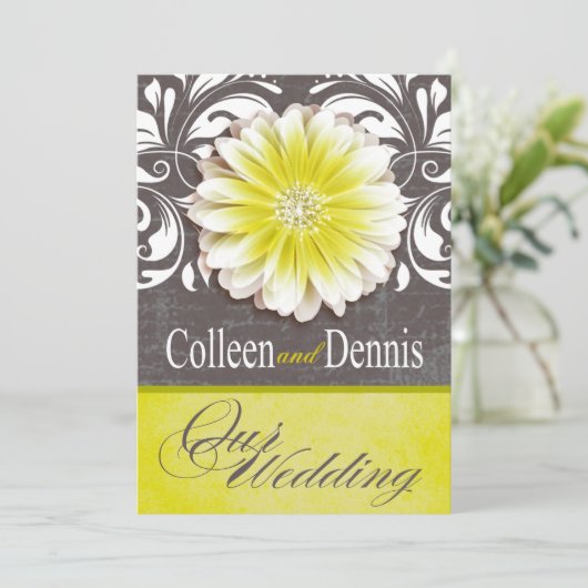 Invitation Gerbera Daisy Scroll 1 panneau jaune Mariage (Debout devant)