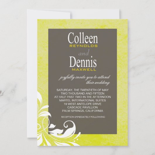 Invitation Gerbera Daisy Scroll 1 panneau jaune Mariage (Dos)