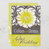Invitation Gerbera Daisy Scroll 1 panneau jaune Mariage (Devant / Derrière)