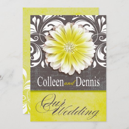 Invitation Gerbera Daisy Scroll 1 panneau jaune Mariage (Devant / Derrière)