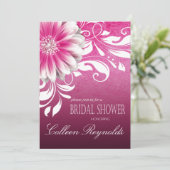 Invitation Gerbera Daisy Scroll Fête de l'mariée fuschia (Debout devant)