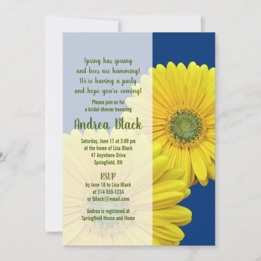 Invitation Gerbera Jaune Daisy Marine Nuptiale Douche Invitat (Devant)