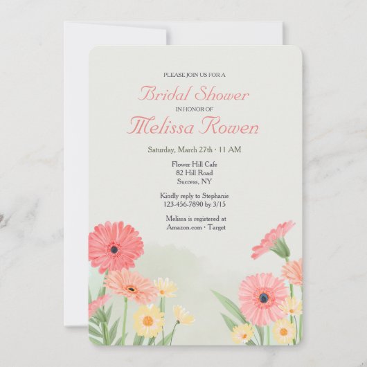 Invitation Gerbera Marguerites Couleurs Vives (Devant)