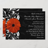 Invitation Gérbera orange avec défilement noir et blanc (Devant / Derrière)