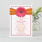 Invitation Gerbera rose Bat mitzvah de ruban orange (Debout devant)