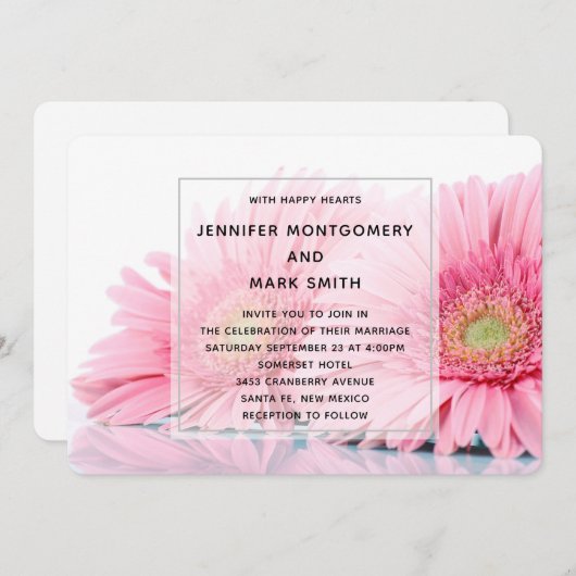 Invitation Gerbera Rose Daisies Élégant Mariage photo (Devant / Derrière)