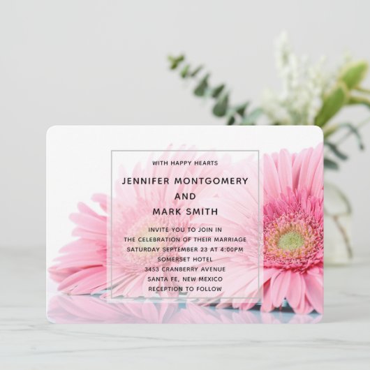 Invitation Gerbera Rose Daisies Élégant Mariage photo (Debout devant)