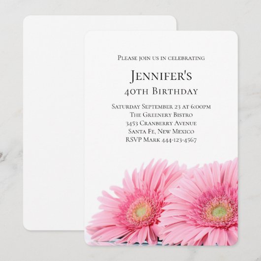 Invitation Gerbera Rose Daisies Élégante Photo Anniversaire (Devant / Derrière)